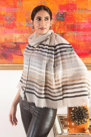 Stole Indian Wedding Wear - Gray Chic Spectacle Wool Silk by Mauli