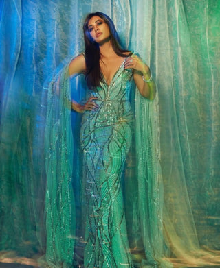 Powder blue glittering gown with detachable wings