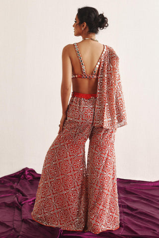 Cape Jacket Set for Indian Wedding – Red Cape Sleeves Jacket by Twenty Nine