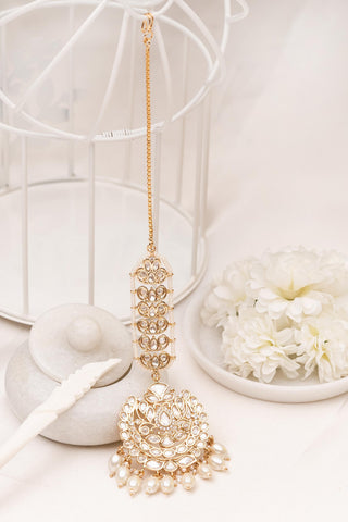 Maangtikka Hairwear - White Khwab Polki Maangtikka by Putstyle