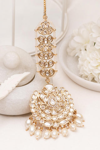Maangtikka Hairwear - White Khwab Polki Maangtikka by Putstyle