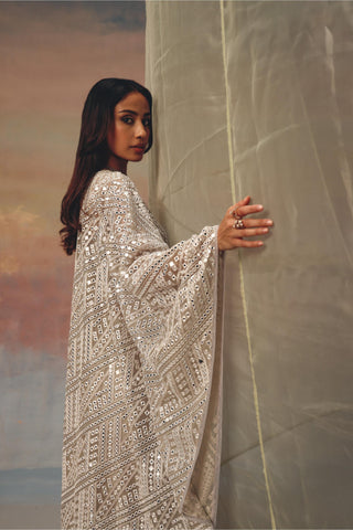 Silver Kaftan Dress for Indian Festive Wear – Mirrorwork One Shoulder by Twenty Nine