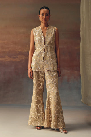 Golden Peplum Set for Festive Wear – Bell Bottom Style by Twenty Nine