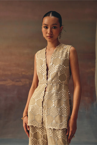 Golden Peplum Set for Festive Wear – Bell Bottom Style by Twenty Nine