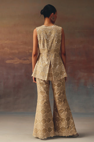 Golden Peplum Set for Festive Wear – Bell Bottom Style by Twenty Nine