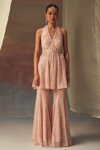 Halter Neck Tunic Set for Indian Festive Wear – Pink Tunic with Bootcut Pants by 29india