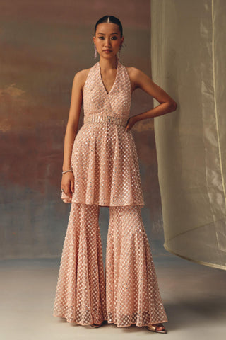 Halter Neck Tunic Set for Indian Festive Wear – Pink Tunic with Bootcut Pants by 29india