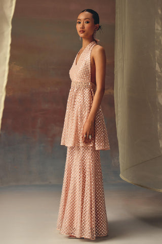 Halter Neck Tunic Set for Indian Festive Wear – Pink Tunic with Bootcut Pants by 29india