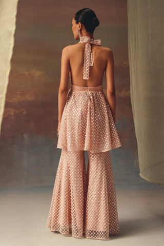 Halter Neck Tunic Set for Indian Festive Wear – Pink Tunic with Bootcut Pants by 29india