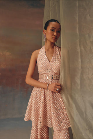 Halter Neck Tunic Set for Indian Festive Wear – Pink Tunic with Bootcut Pants by 29india