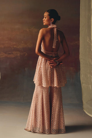 Halter Neck Tunic Set for Indian Festive Wear – Pink Tunic with Bootcut Pants by 29india