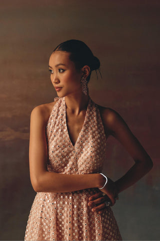 Halter Neck Tunic Set for Indian Festive Wear – Pink Tunic with Bootcut Pants by 29india