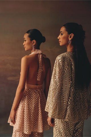 Halter Neck Tunic Set for Indian Festive Wear – Pink Tunic with Bootcut Pants by 29india