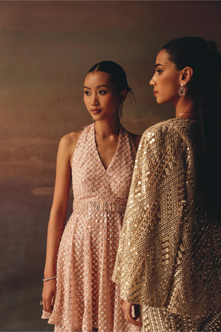 Halter Neck Tunic Set for Indian Festive Wear – Pink Tunic with Bootcut Pants by 29india