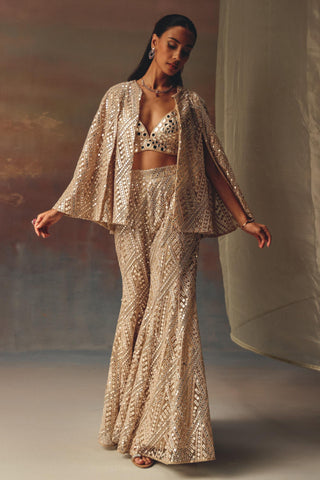 Golden Cape Jacket Set for Indian Festive Wear by Twenty Nine