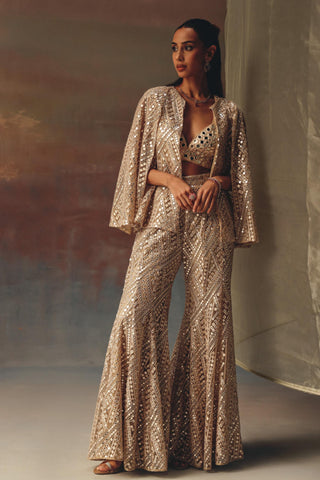 Golden Cape Jacket Set for Indian Festive Wear by Twenty Nine