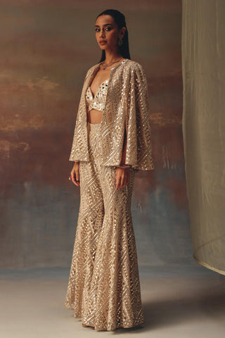 Golden Cape Jacket Set for Indian Festive Wear by Twenty Nine