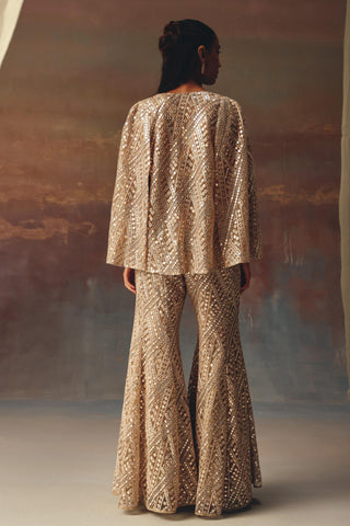 Golden Cape Jacket Set for Indian Festive Wear by Twenty Nine