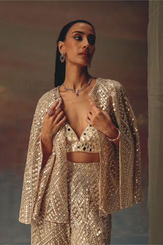 Golden Cape Jacket Set for Indian Festive Wear by Twenty Nine