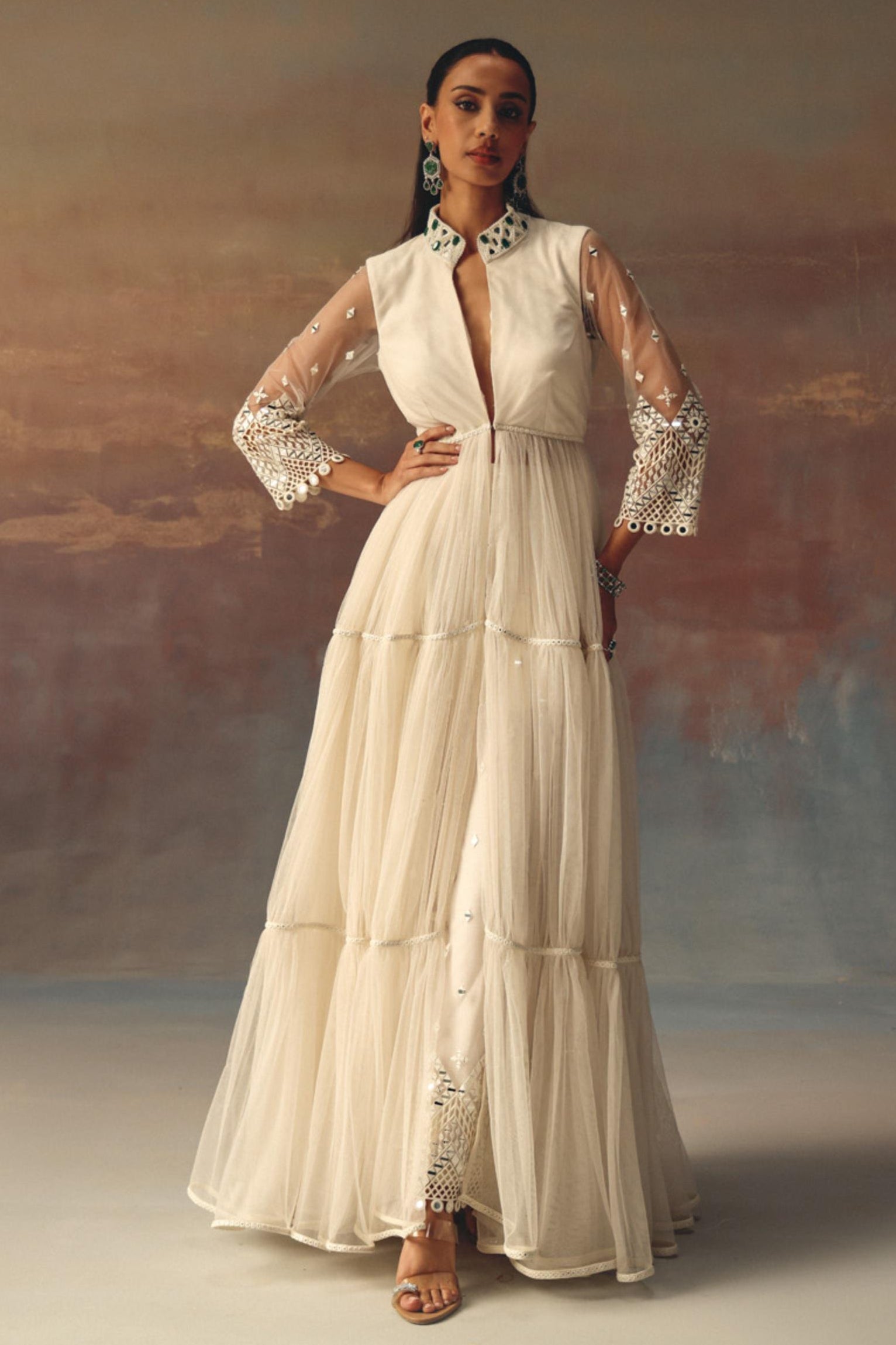 Anarkali Jacket Set Ivory Sharara Style Twenty Nine| Mrs. G S / Ivory / Women Anarkali Jacket Set Ivory Sharara Style Twenty Nine| Mrs. G S / Ivory / Women