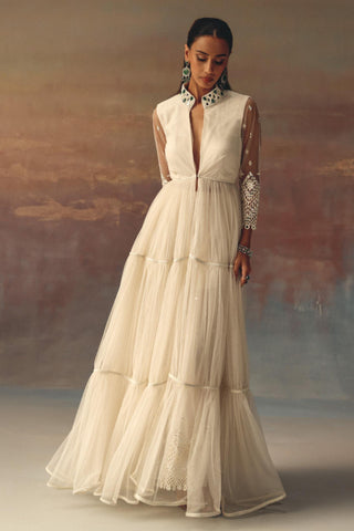 Ivory Anarkali Jacket Set for Indian Weddings by Twenty Nine