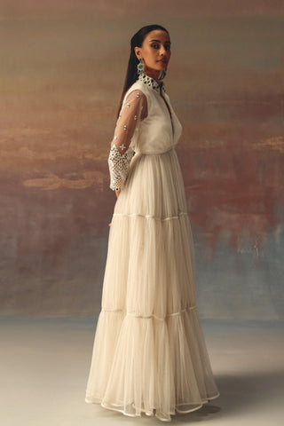 Ivory Anarkali Jacket Set for Indian Weddings by Twenty Nine