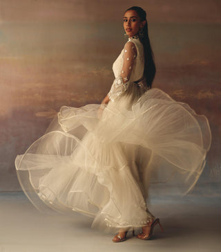 Ivory Anarkali Jacket Set for Indian Weddings by Twenty Nine