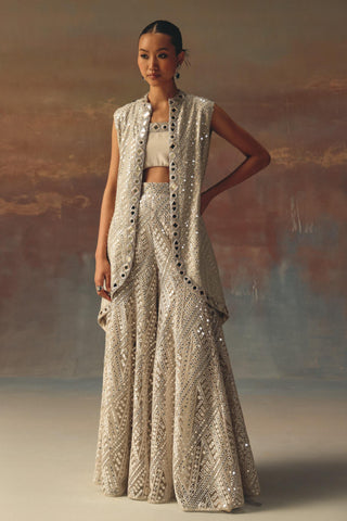 Silver Jacket Sharara Set for Indian Festive Wear by Twenty Nine