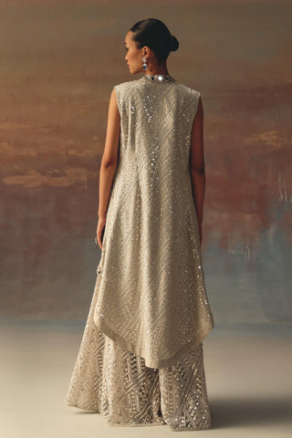 Silver Jacket Sharara Set for Indian Festive Wear by Twenty Nine