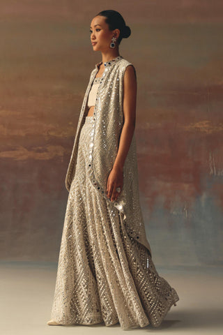 Silver Jacket Sharara Set for Indian Festive Wear by Twenty Nine