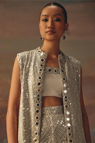 Silver Jacket Sharara Set for Indian Festive Wear by Twenty Nine