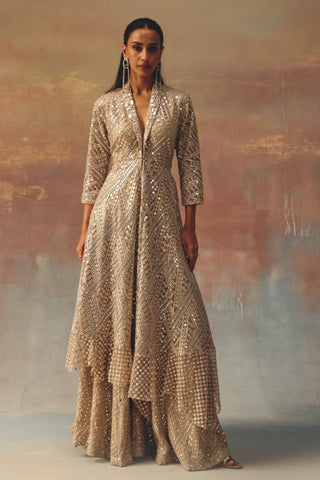 Gold Peplum Blazer Set for Indian Festive Wear by Twenty Nine