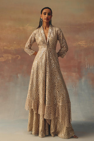 Gold Peplum Blazer Set for Indian Festive Wear by Twenty Nine