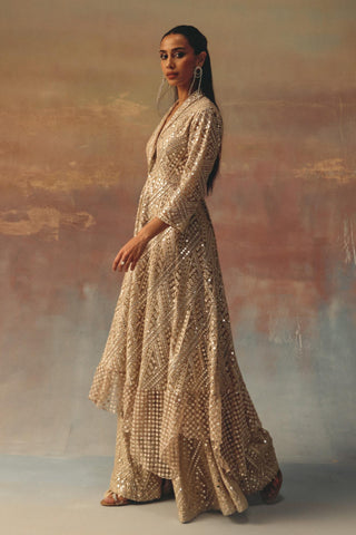 Gold Peplum Blazer Set for Indian Festive Wear by Twenty Nine