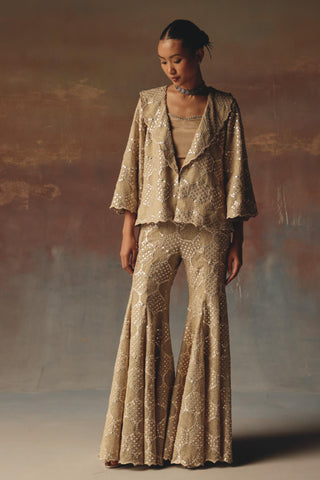 Golden Blazer Set for Contemporary Festive Wear by Twenty Nine
