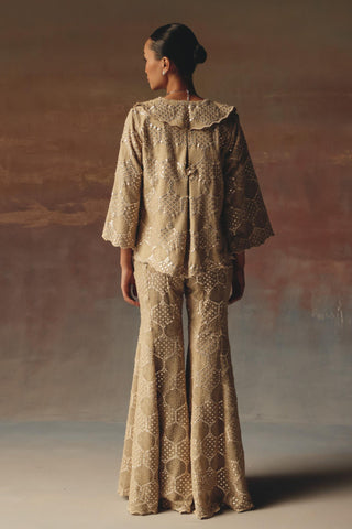 Golden Blazer Set for Contemporary Festive Wear by Twenty Nine