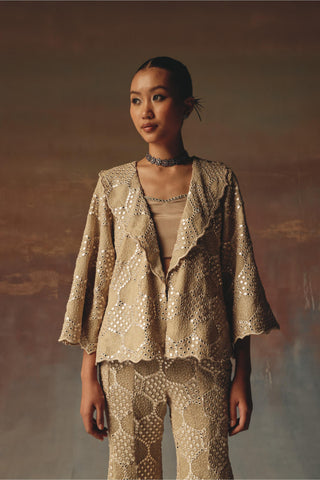 Golden Blazer Set for Contemporary Festive Wear by Twenty Nine