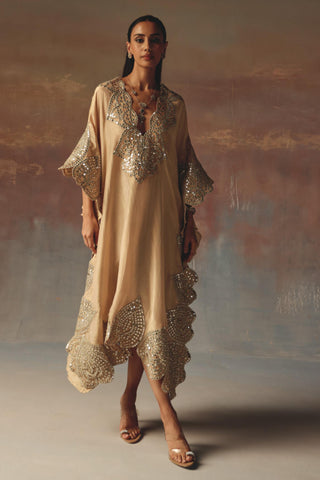 Peach Kaftan for Indian Festive Wear with Mirrorwork by Twenty Nine