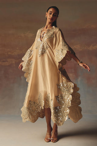 Peach Kaftan for Indian Festive Wear with Mirrorwork by Twenty Nine