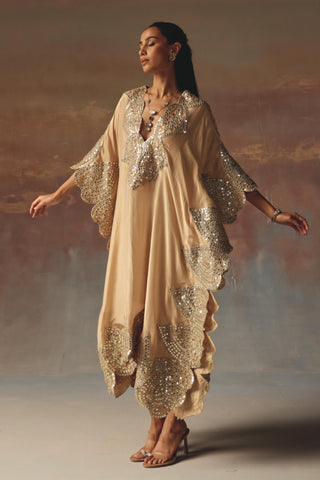 Peach Kaftan for Indian Festive Wear with Mirrorwork by Twenty Nine
