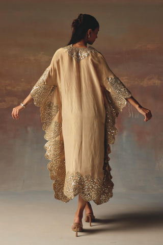 Peach Kaftan for Indian Festive Wear with Mirrorwork by Twenty Nine