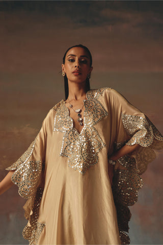 Peach Kaftan for Indian Festive Wear with Mirrorwork by Twenty Nine