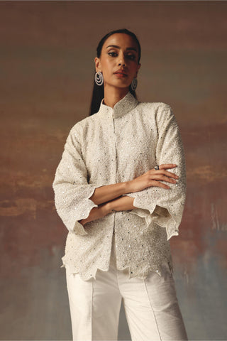 White Jacket Set for Contemporary Festive Wear by Twenty Nine