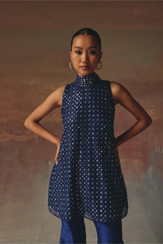 Blue A-Line Top Set for Contemporary Festive Wear by Twenty Nine