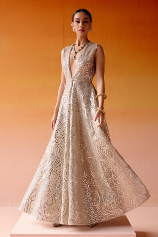 Aaina Jacket Set for Indian Wedding – Silver Metallic Style by Twenty Nine