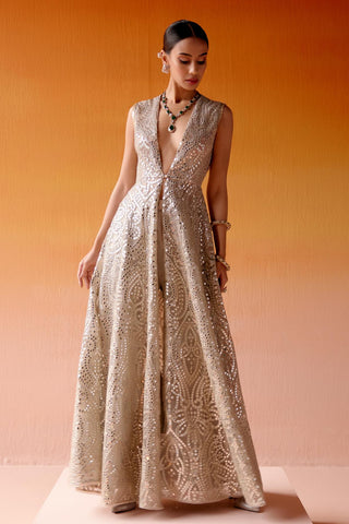 Aaina Jacket Set for Indian Wedding – Silver Metallic Style by Twenty Nine