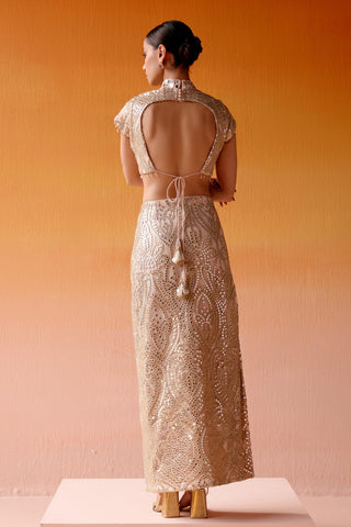 Aaina Skirt Set for Indian Wedding – Metallic Long Slit Style by Twenty Nine