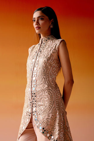 Aaina Jacket Set for Indian Wedding – Peach Asymmetrical Style by Twenty Nine