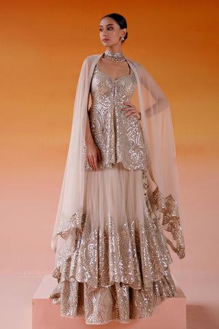 Aaina Lehenga Set for Indian Wedding – Ivory Metallic Layered Style by Twenty Nine