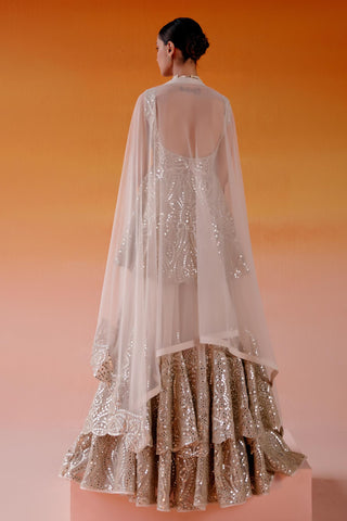 Aaina Lehenga Set for Indian Wedding – Ivory Metallic Layered Style by Twenty Nine